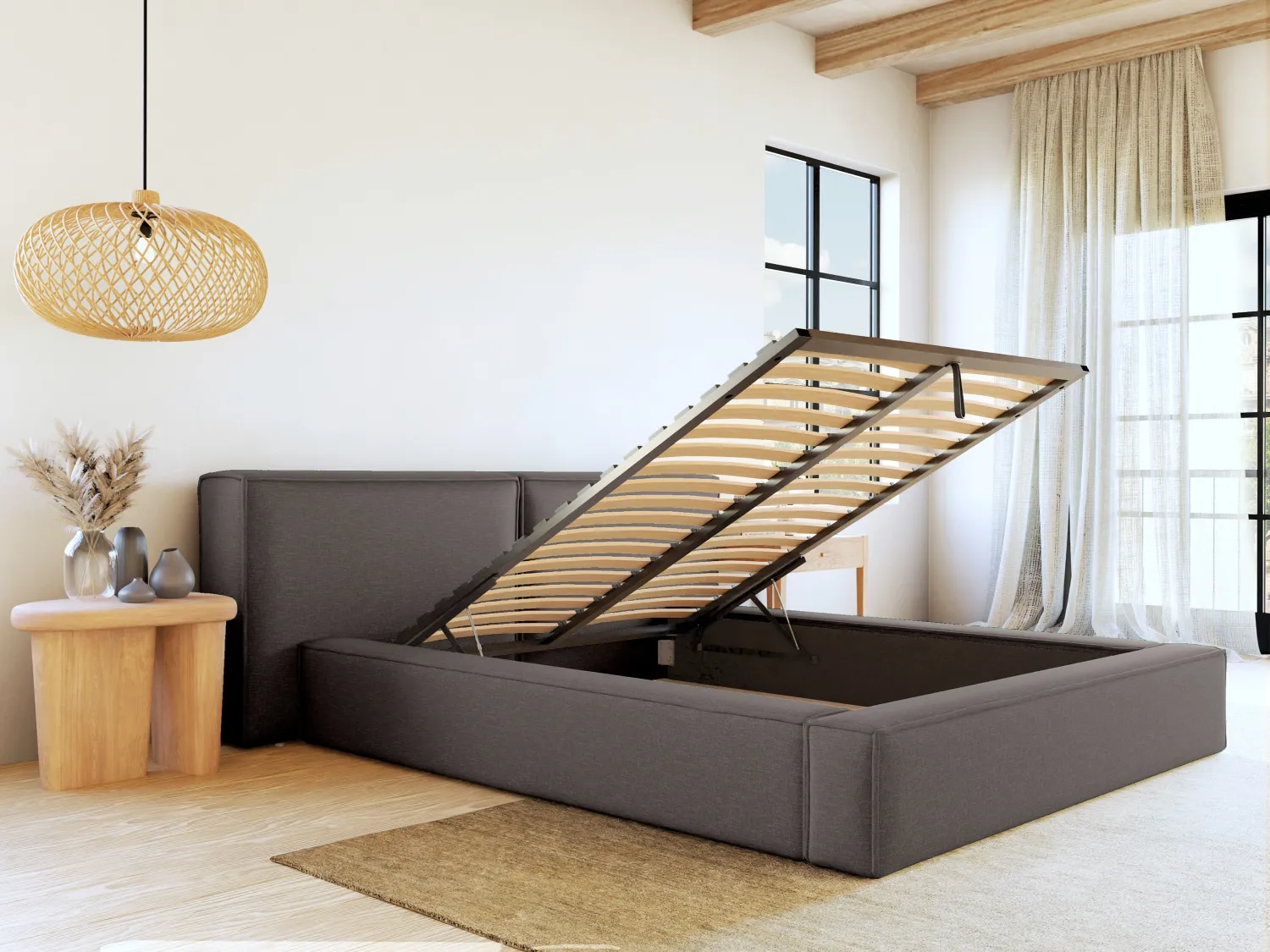 Lit coffre 200 x 200 cm - Tissu - Gris anthracite - TIMANO de Pascal Morabito