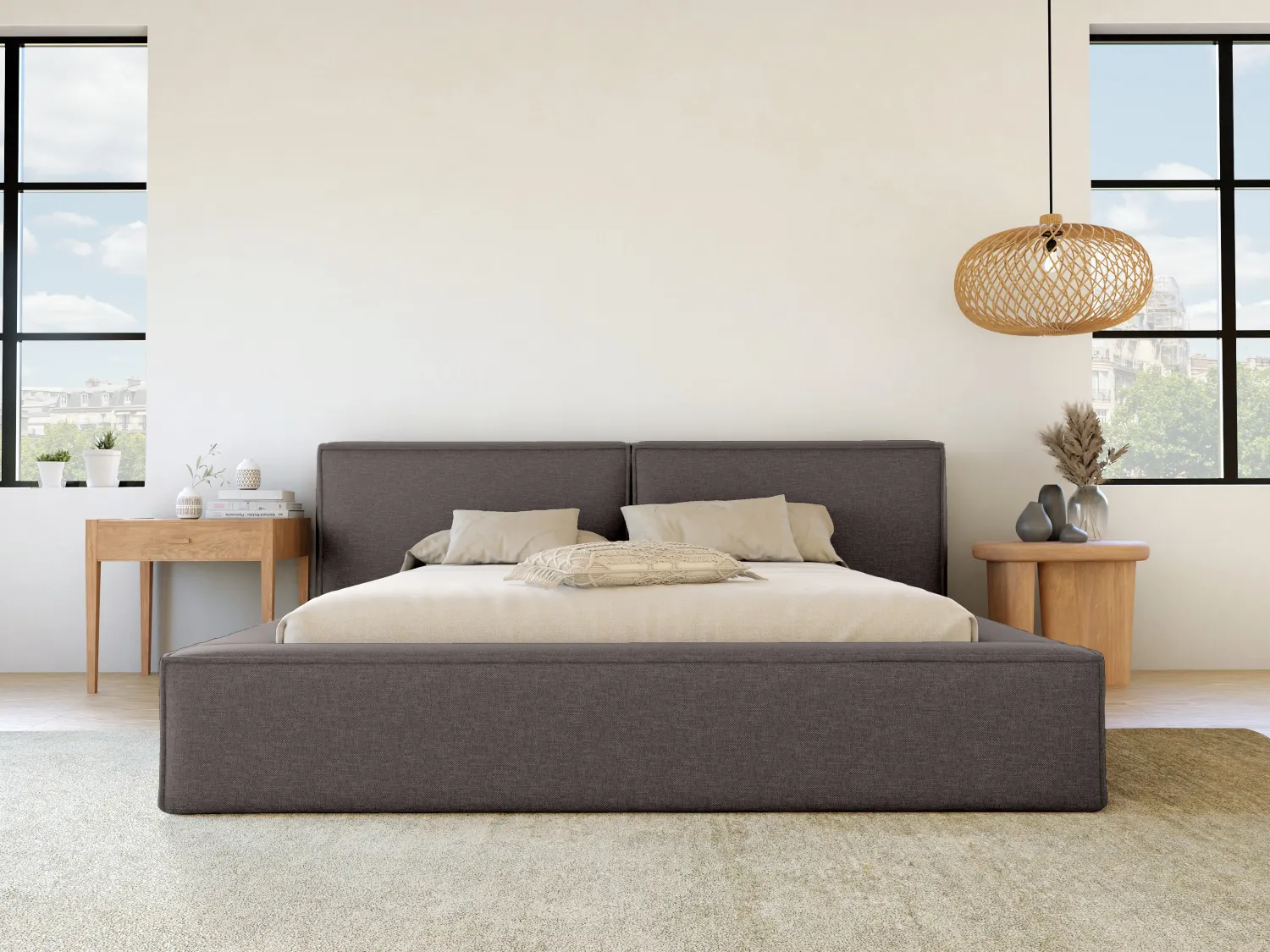 Lit coffre 200 x 200 cm - Tissu - Gris anthracite - TIMANO de Pascal Morabito