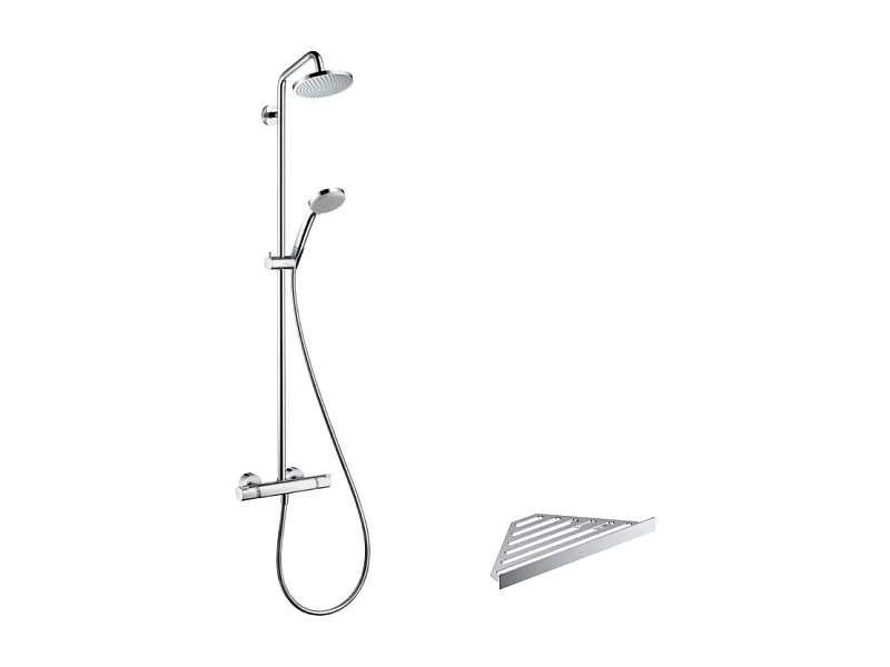 Colonne de douche thermostatique HANSGROHE Croma 160 chromé + tablette AddStoris