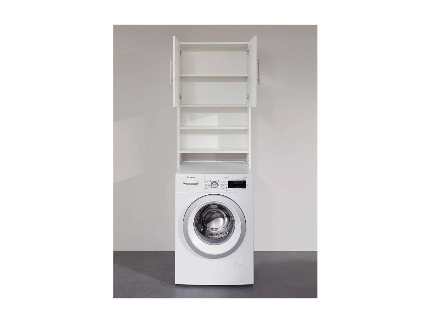 Blauw wit gelakt badkameropbergmeubel met 2 deuren