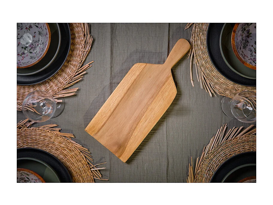 Planche à découper rectangle 40 cm en bois de teck avec manche – MAVA