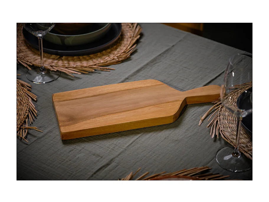 Planche à découper rectangle 40 cm en bois de teck avec manche – MAVA