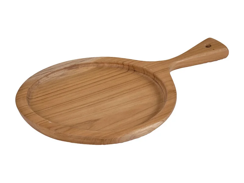 Planche à découper ronde 18 cm en bois de teck avec manche – EKIA