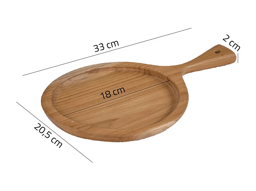 Planche à découper ronde 18 cm en bois de teck avec manche – EKIA