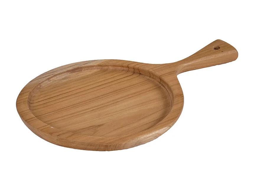 Planche à découper ronde 18 cm en bois de teck avec manche – EKIA