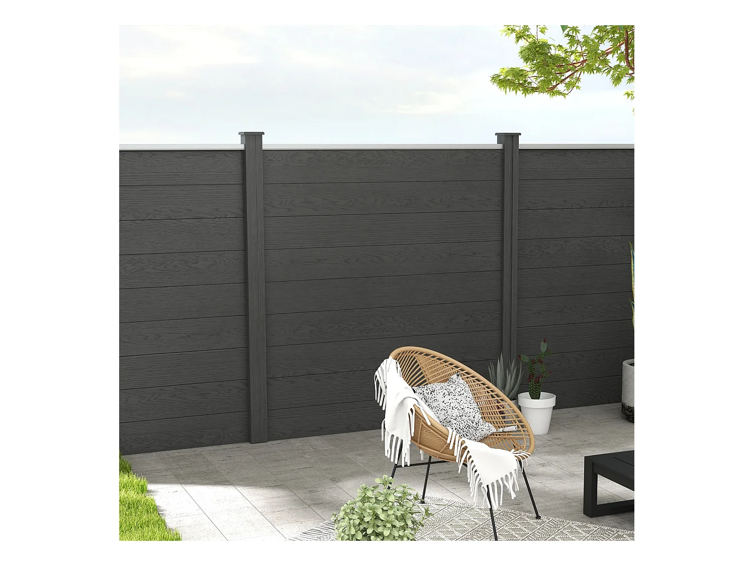 Clôture de jardin brise vue occultant modulable WPC bois composite alu gris