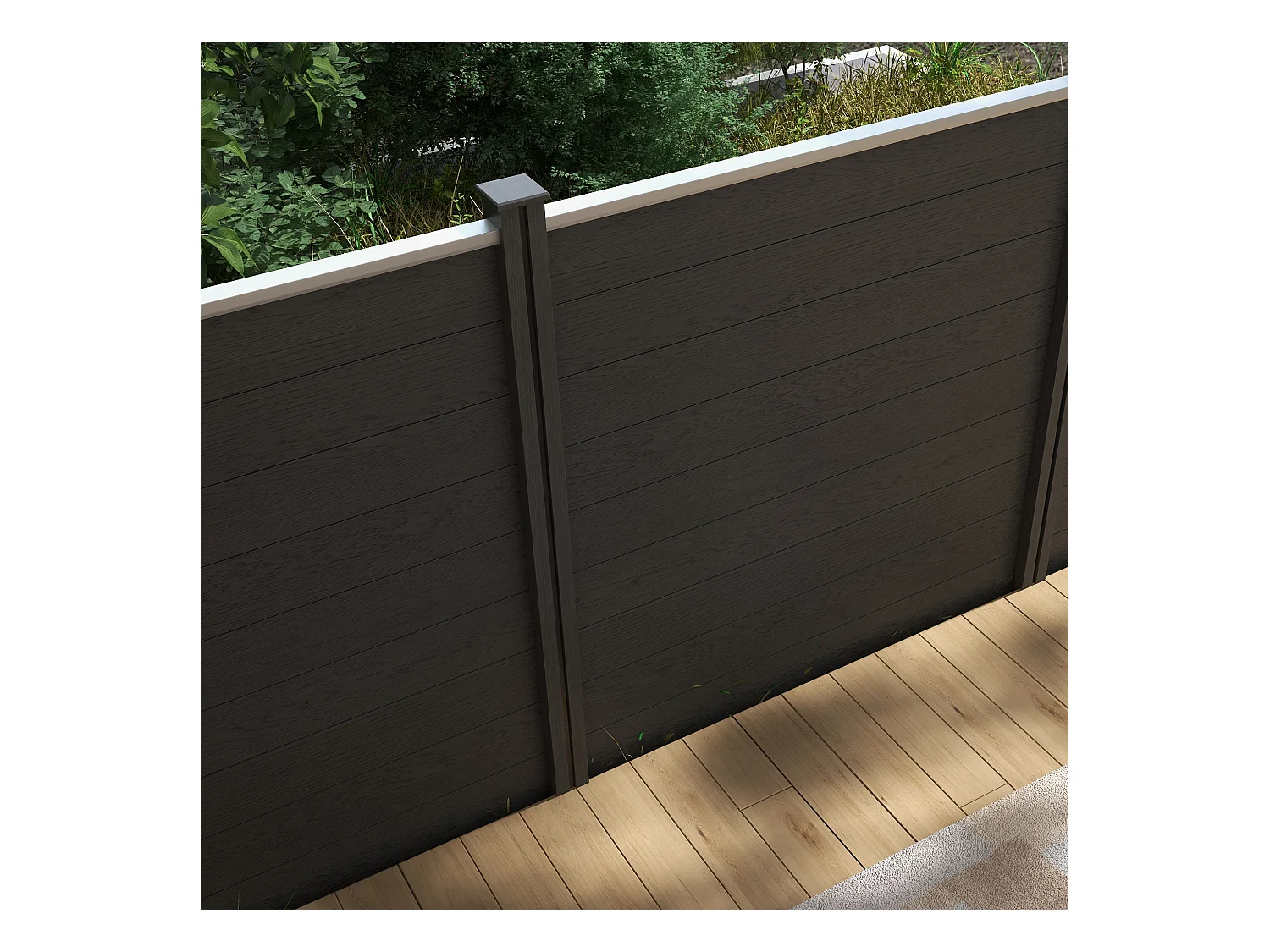 Clôture de jardin brise vue occultant modulable WPC bois composite alu gris