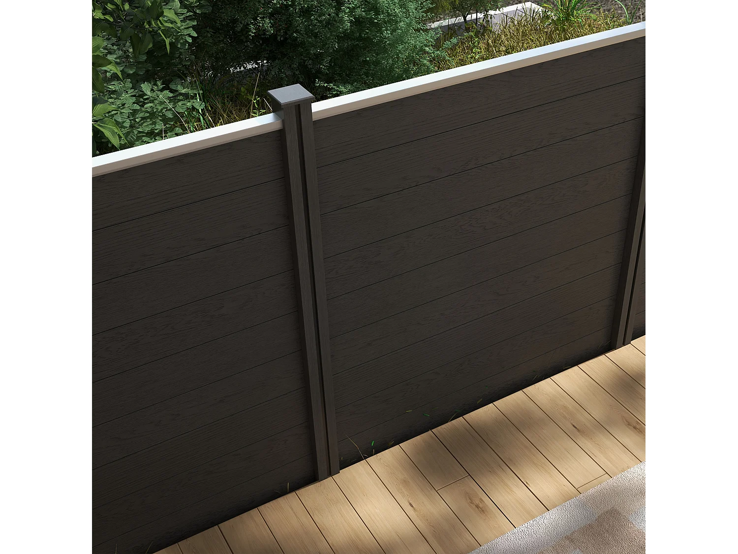 Clôture de jardin brise vue occultant modulable WPC bois composite alu gris