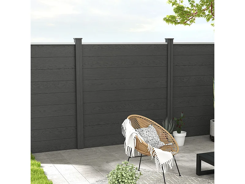 Clôture de jardin brise vue occultant modulable WPC bois composite alu gris