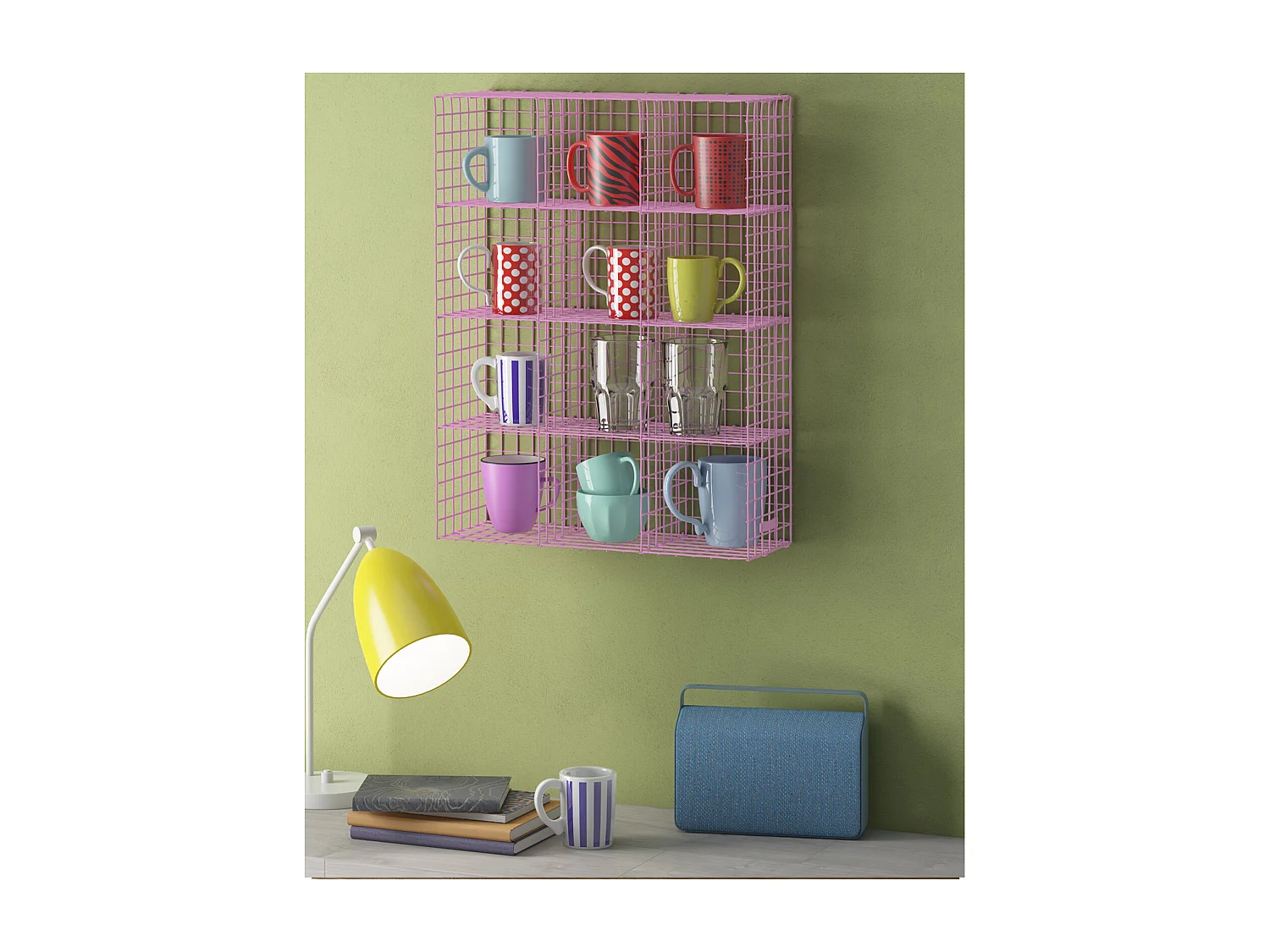 CUP RACK | Setzkasten mit 12 Fächern aus rosa Metall, klein
