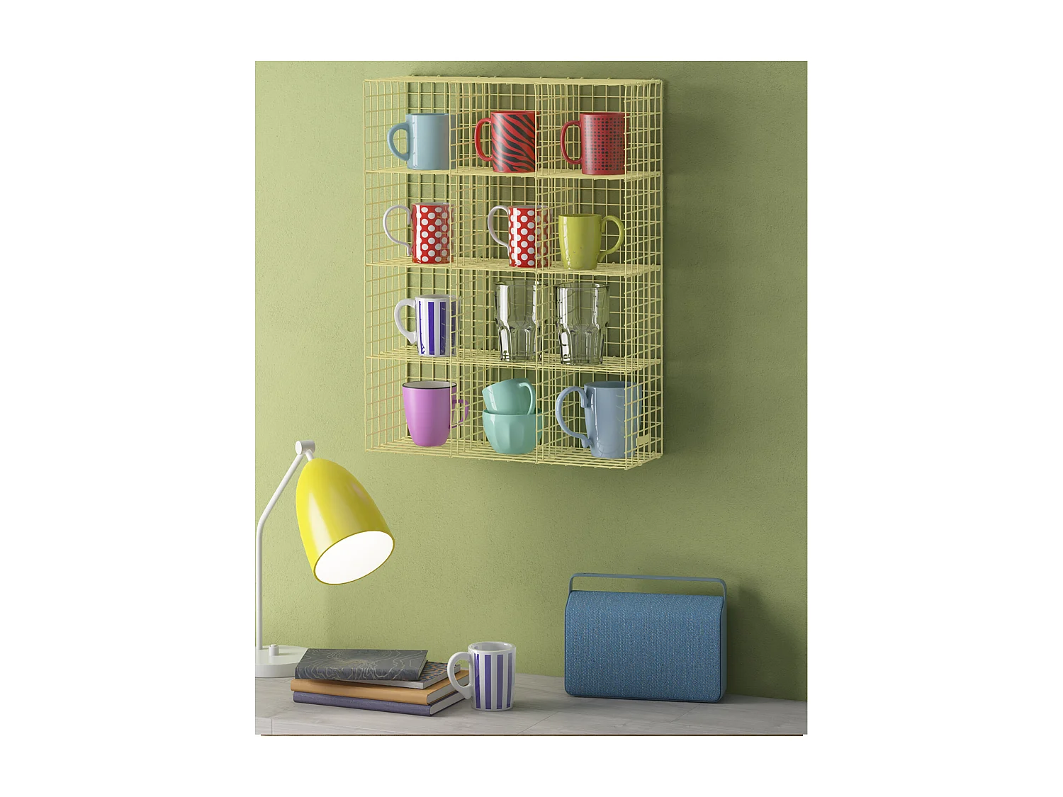 CUP RACK|Prateleira de parede com 12 compartimentos em metal cor-de-rosa, pequena