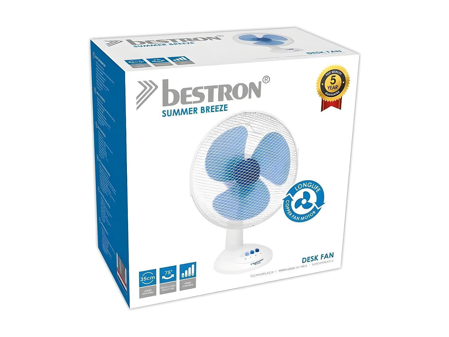 BESTRON Ventilateur de Table - Panier 35cm - Blanc - 40W - Debit dair 40,24,20m3/min. Vitesse de lair 2,49m/sec - Sonore: 49,3 d