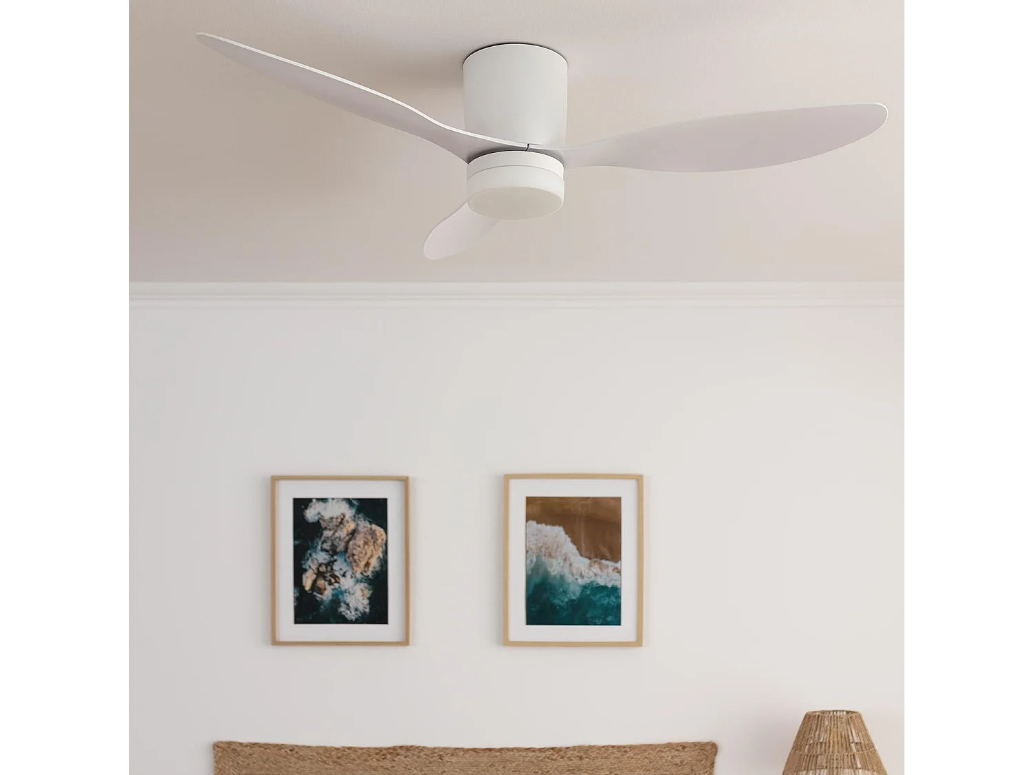Ventilateur de Plafond Silencieux Weimar Blanc 132cm Moteur DC Blanc  Avec lumière, Télécommande, Wifi:
