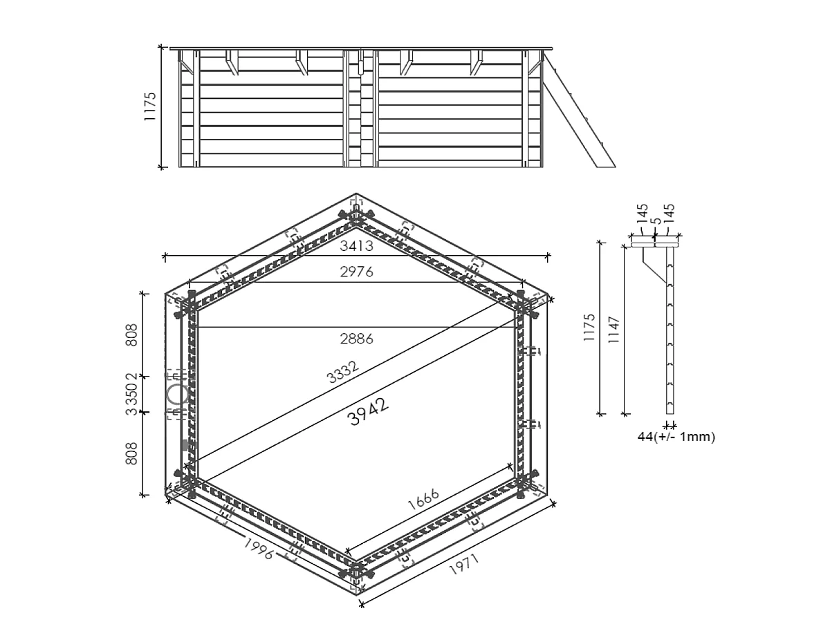 WATERCLIP - Piscine bois hexagonale Ø395cm -v7.5m2 - Autoclave IV - Liner 60/100 - Rainurée languette - Filtration 4m3/h + Echelle - EWEN