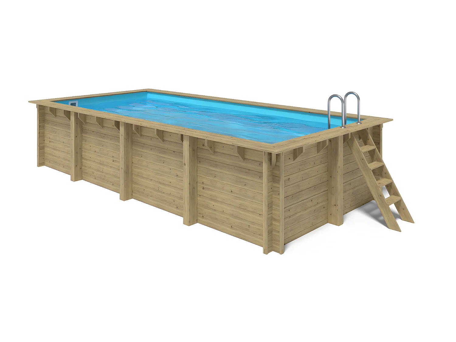 WATERCLIP - Piscine bois rectangulaire 620 x 300 cm - Autoclave IV - Liner 70/100 - Rainurée languette + Filtration 11m3/h + Echelle - ELLY
