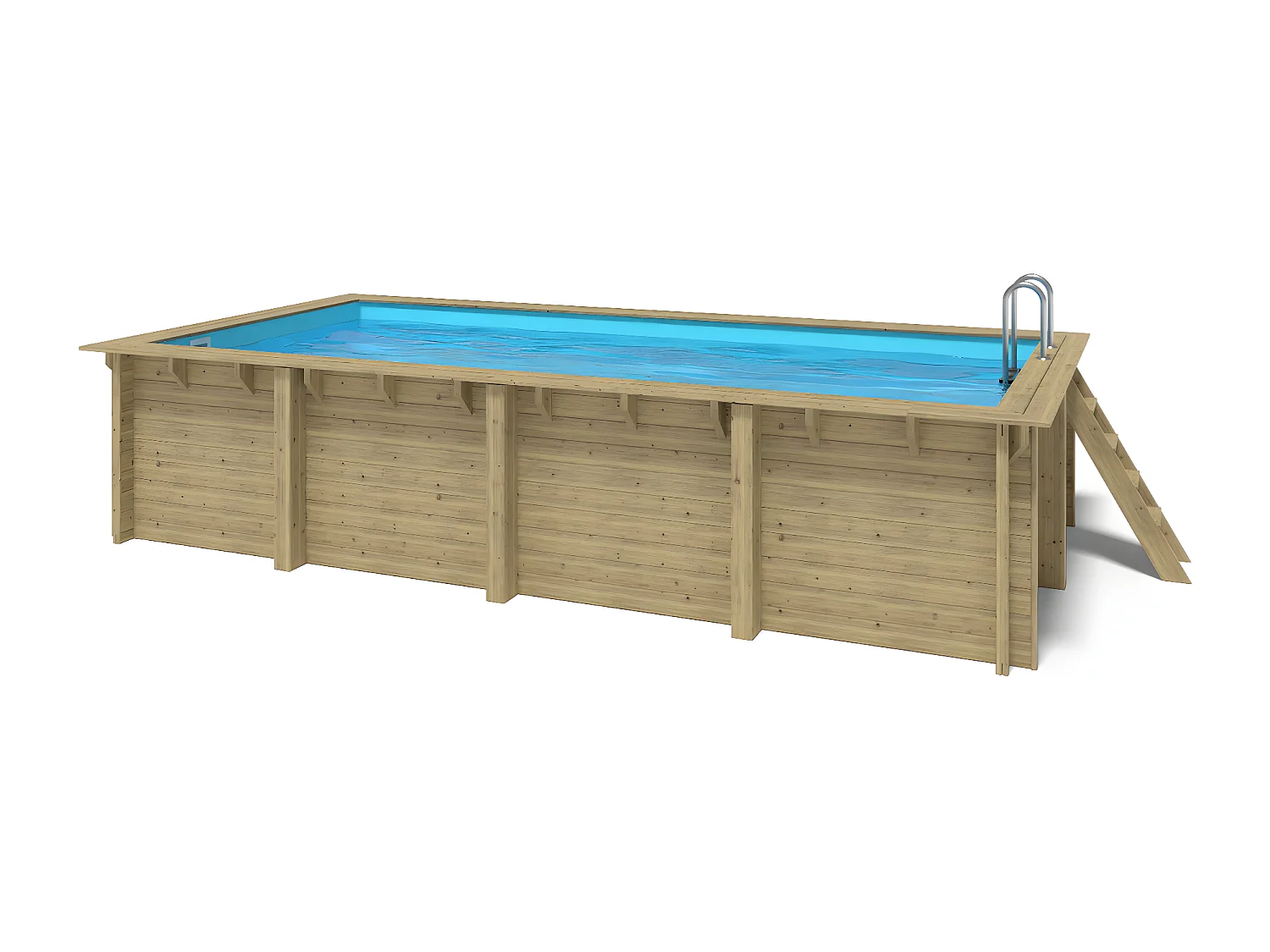 WATERCLIP - Piscine bois rectangulaire 620 x 300 cm - Autoclave IV - Liner 70/100 - Rainurée languette + Filtration 11m3/h + Echelle - ELLY