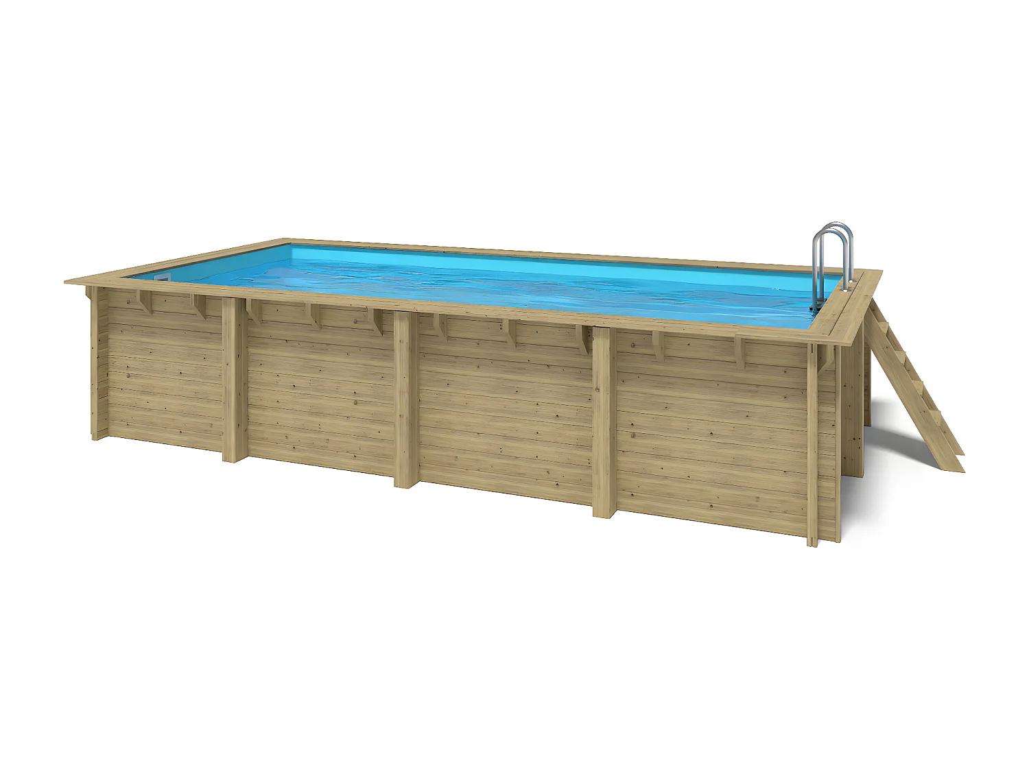 WATERCLIP - Piscine bois rectangulaire 620 x 300 cm - Autoclave IV - Liner 70/100 - Rainurée languette + Filtration 11m3/h + Echelle - ELLY