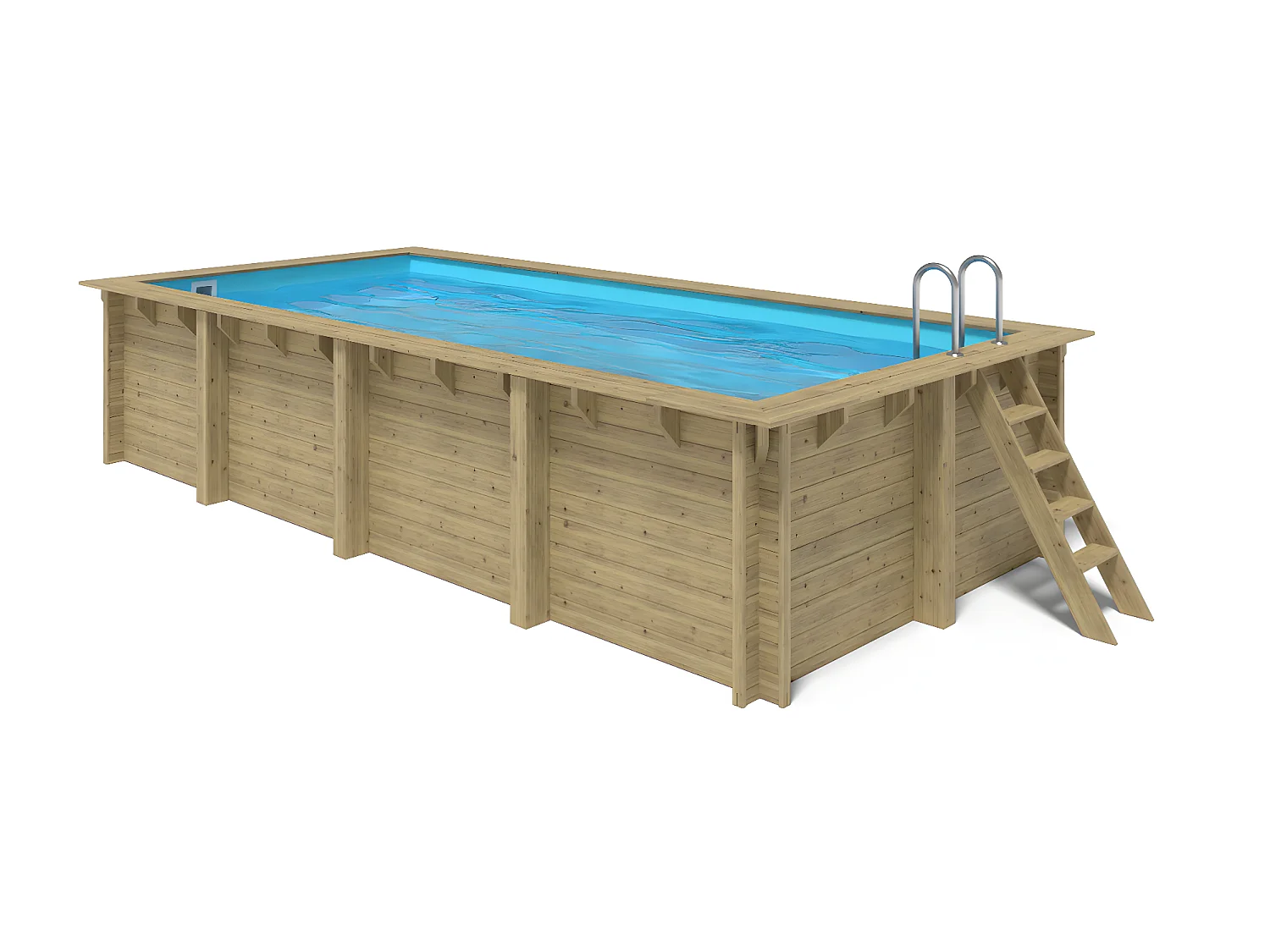 WATERCLIP - Piscine bois rectangulaire 620 x 300 cm - Autoclave IV - Liner 70/100 - Rainurée languette + Filtration 11m3/h + Echelle - ELLY