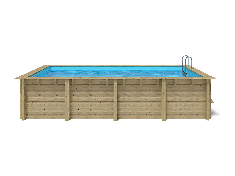 WATERCLIP - Piscine bois rectangulaire 620 x 300 cm - Autoclave IV - Liner 70/100 - Rainurée languette + Filtration 11m3/h + Echelle - ELLY