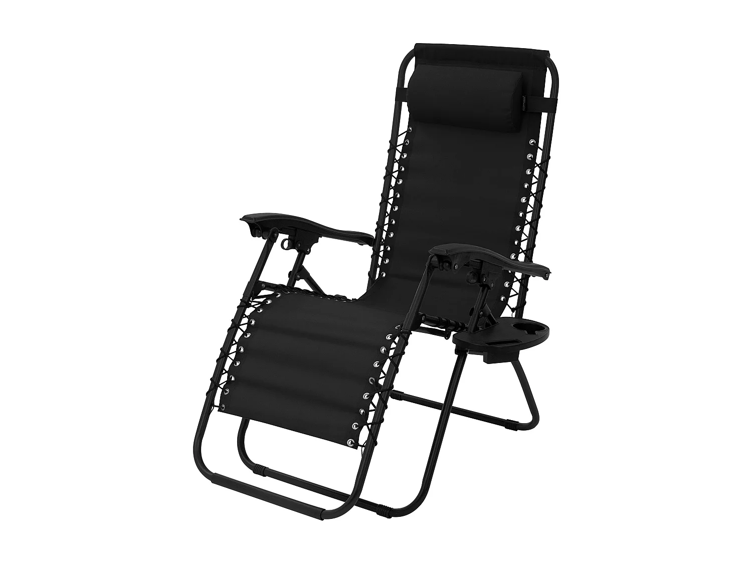 Tumbona plegable negra silla de playa o piscina con reposacabezas y portavasos