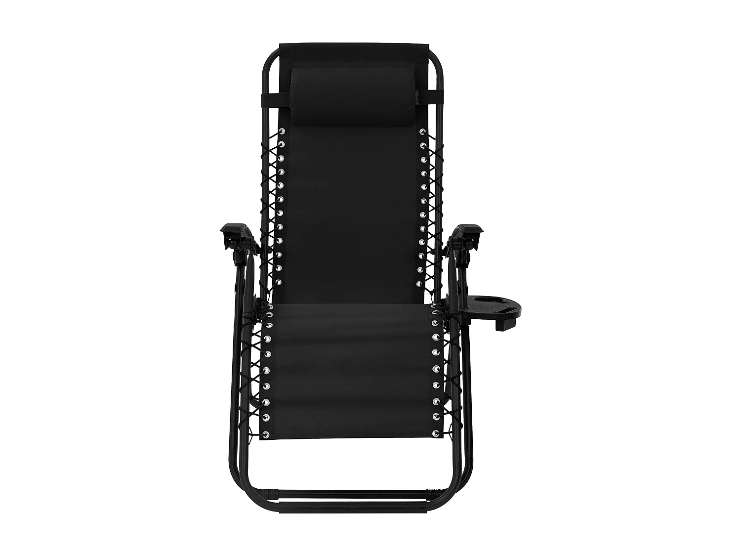 Tumbona plegable negra silla de playa o piscina con reposacabezas y portavasos