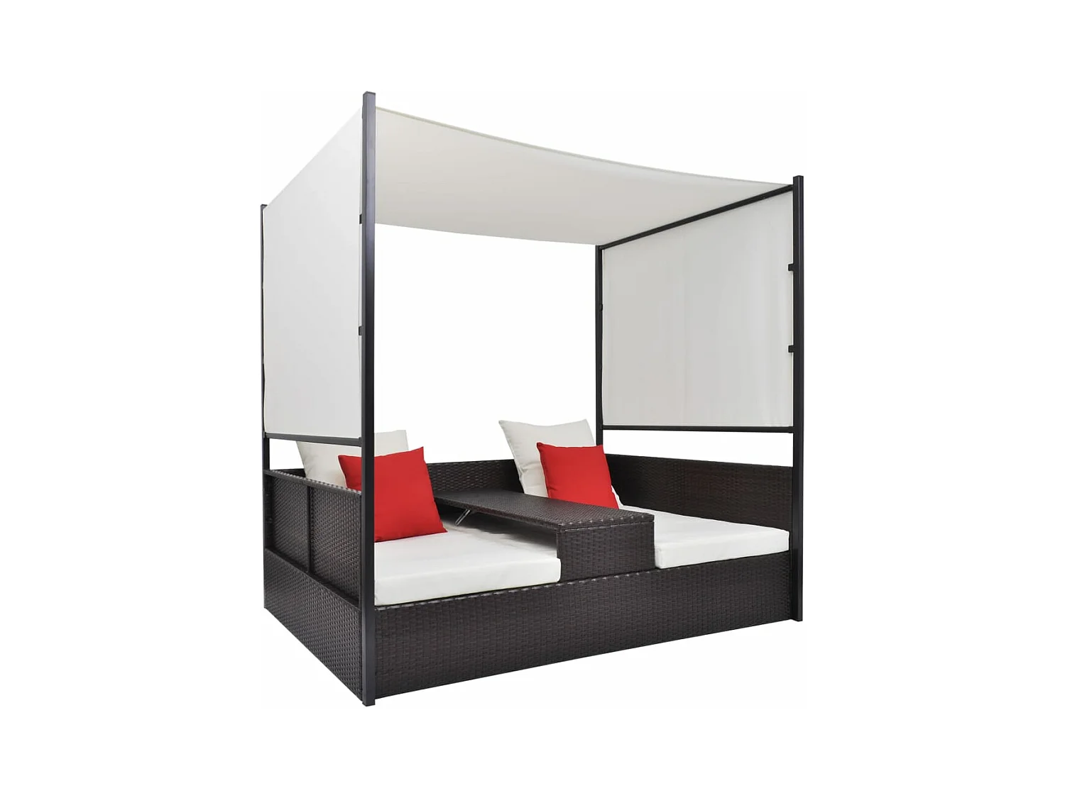 Tuinbed met luifel 190x130 cm poly rattan bruin