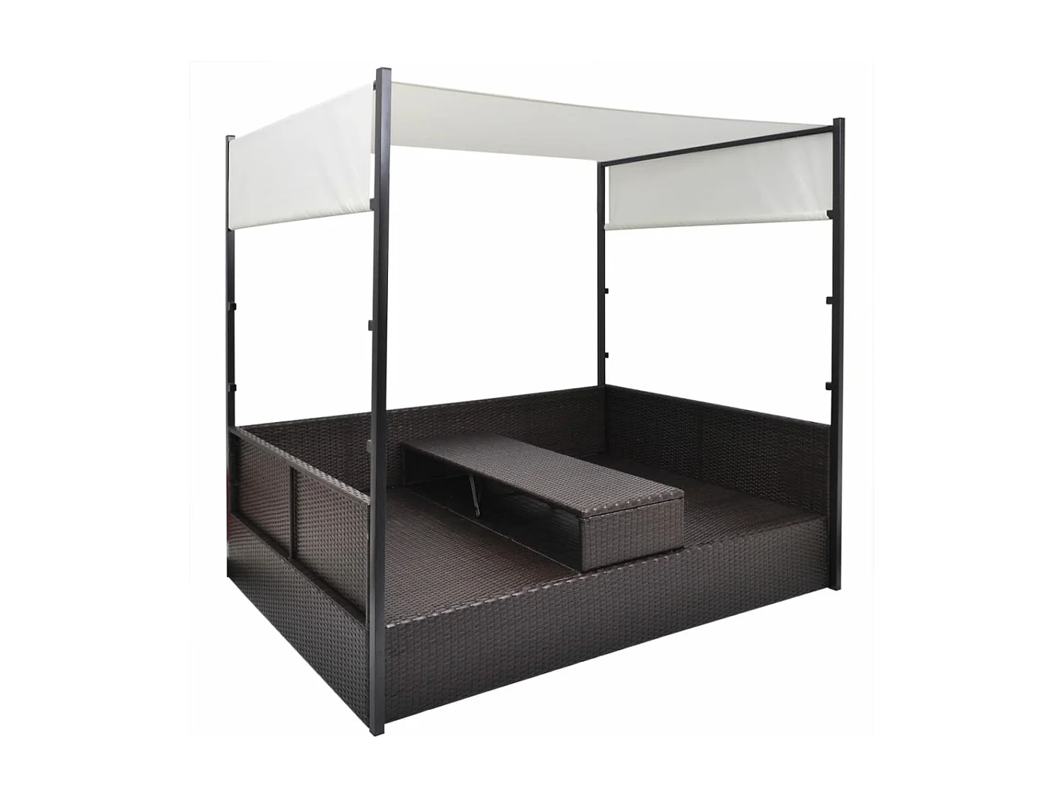 Gartenbett mit Baldachin Braun 190×130 cm Poly Rattan