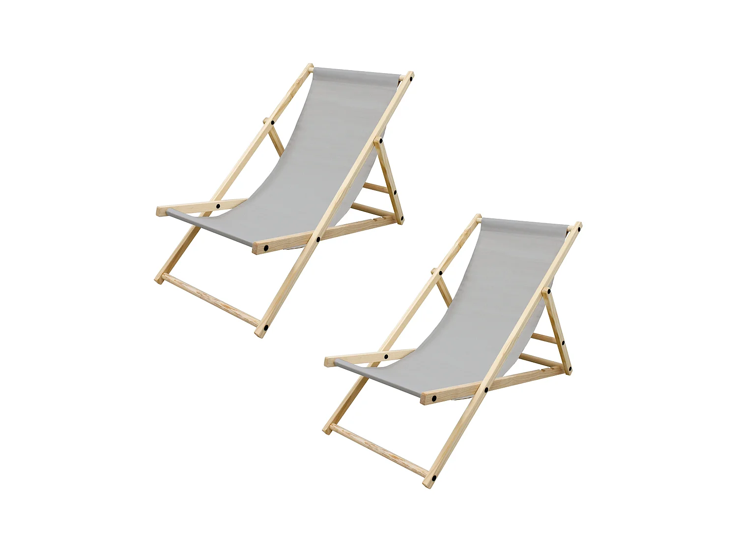 Set 2x Chaise longue de jardin pliable gris clair en bois chiliennes 3 positions de couchage jusqu'à 120 kg usage intérieur extérieur balcon terrasse