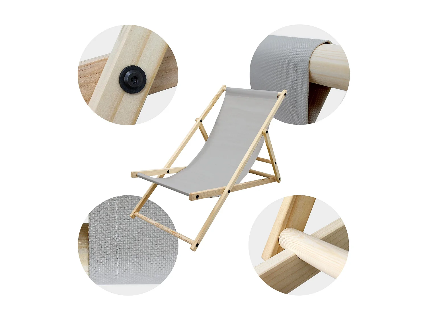 Set 2x Chaise longue de jardin pliable gris clair en bois chiliennes 3 positions de couchage jusqu'à 120 kg usage intérieur extérieur balcon terrasse