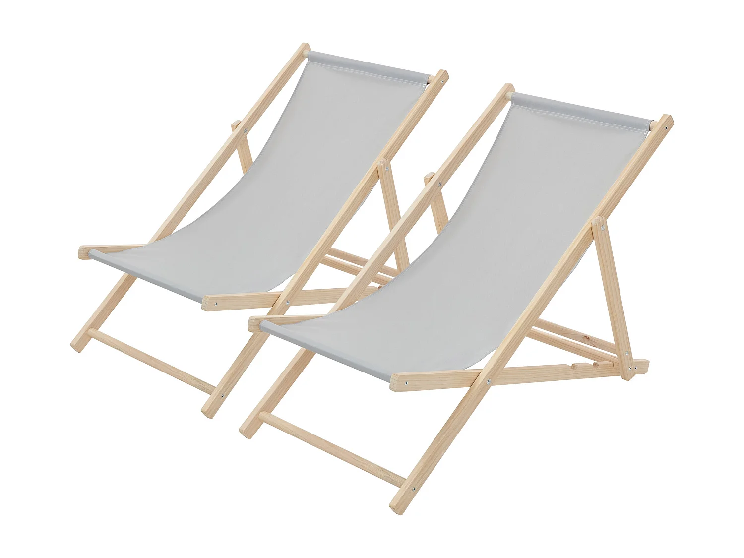 ECD Germany Set 2 sedie a sdraio grigio chiaro in legno, schienale regolabile 3 posizioni, pieghevole fino a 120 kg esterno giardino spiaggia