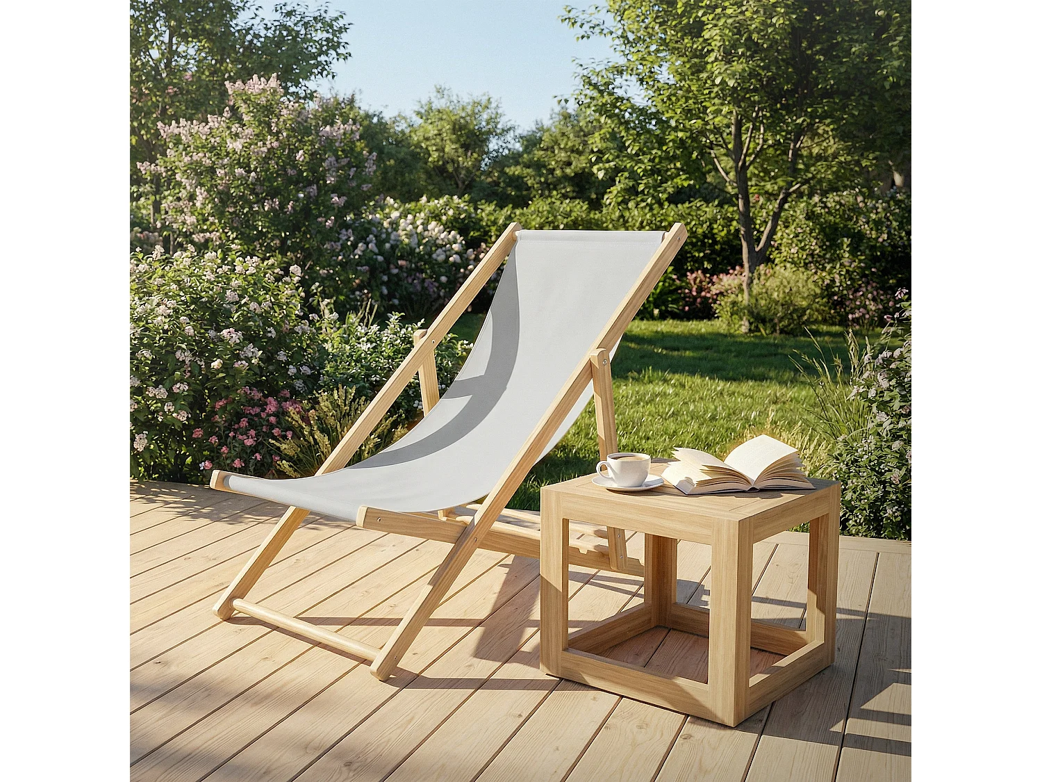ECD Germany Set 2 sedie a sdraio grigio chiaro in legno, schienale regolabile 3 posizioni, pieghevole fino a 120 kg esterno giardino spiaggia