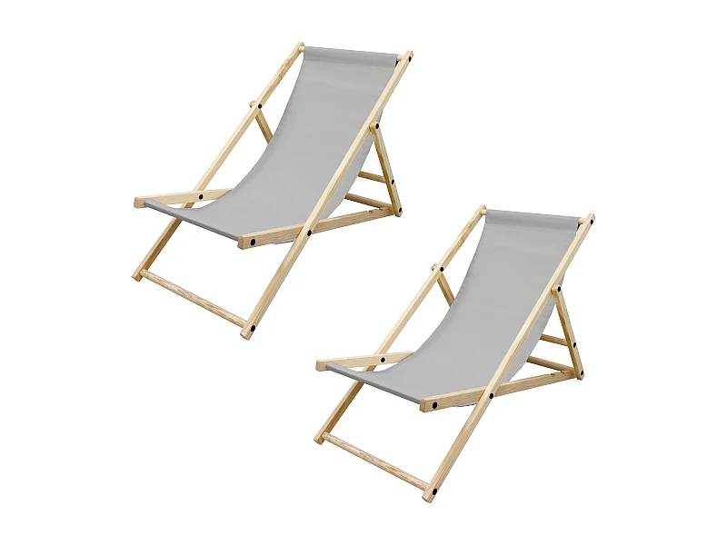 ECD Germany Set 2 sedie a sdraio grigio chiaro in legno di pino, schienale regolabile 3 posizioni, pieghevole fino a 120 kg esterno giardino spiaggia