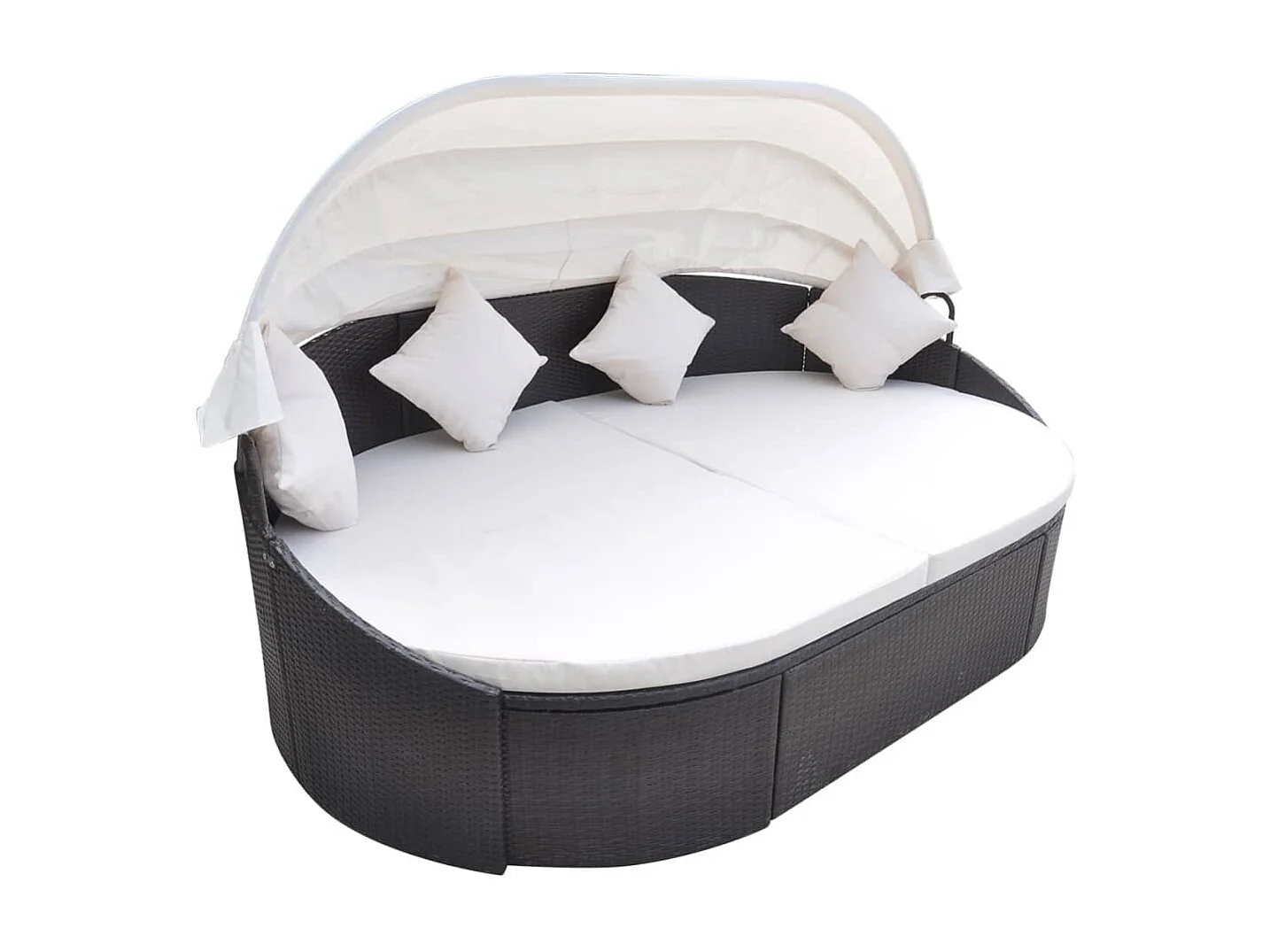 Loungebed met luifel poly rattan bruin