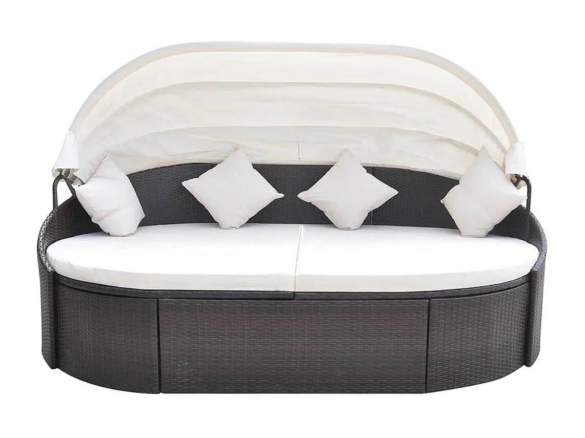 Loungebed met luifel poly rattan bruin