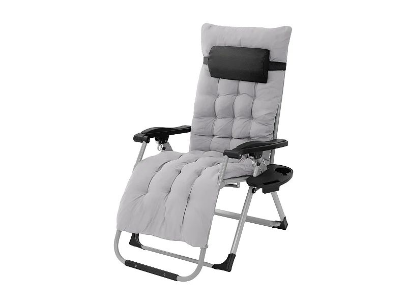 Tumbona plegable gris sillón con cojín cervical silla ajustable y portabebidas