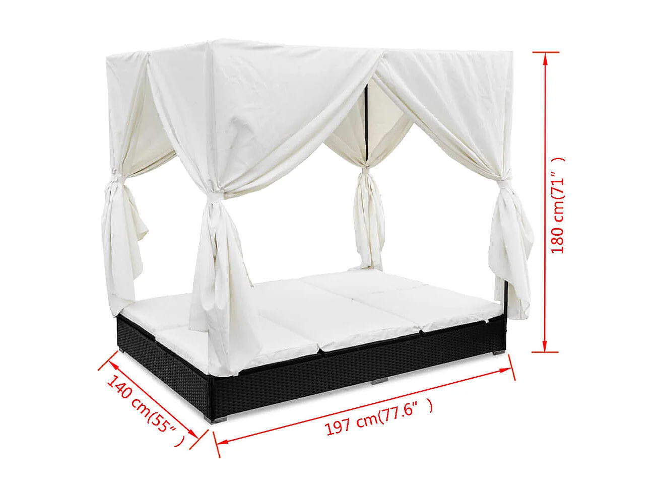 Outdoor-Loungebett mit Vorhang Poly Rattan Schwarz