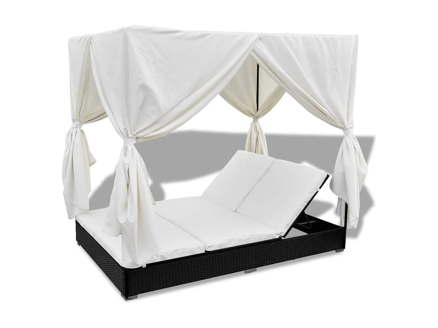 Outdoor-Loungebett mit Vorhang Poly Rattan Schwarz