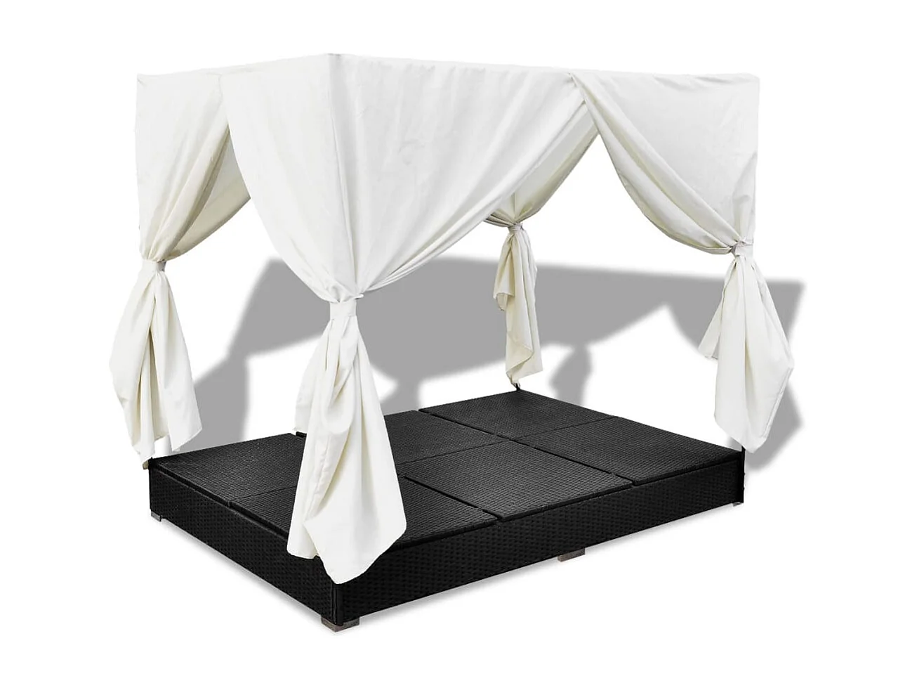 Outdoor-Loungebett mit Vorhang Poly Rattan Schwarz