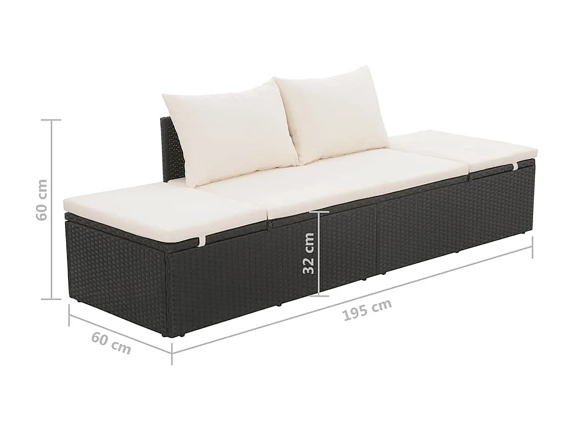 Gartenbett Schwarz 195×60 cm Poly Rattan