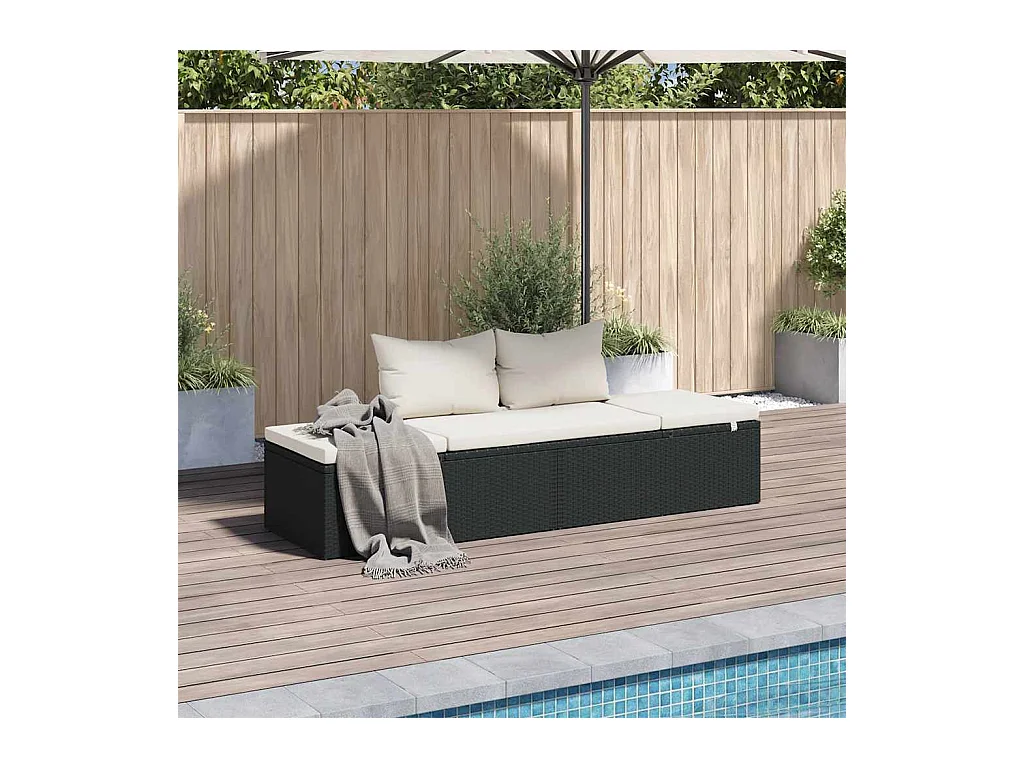 Lit de jardin Noir 195x60 cm Résine tressée