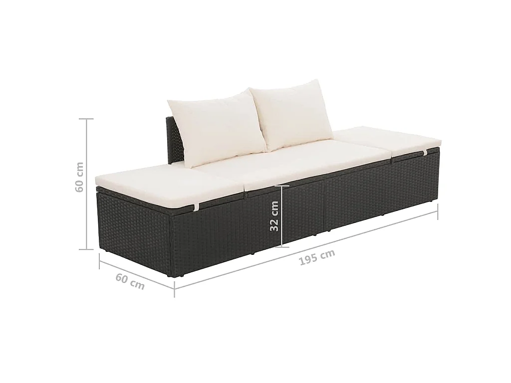 Lit de jardin Noir 195x60 cm Résine tressée