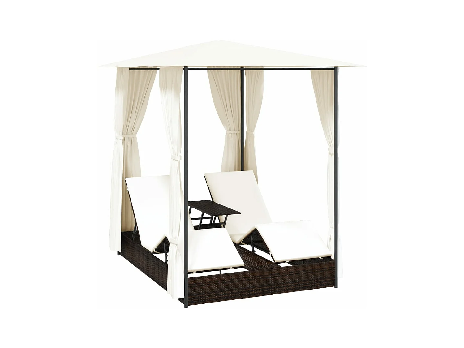 Chaise longue double avec rideaux Résine tressée Marron
