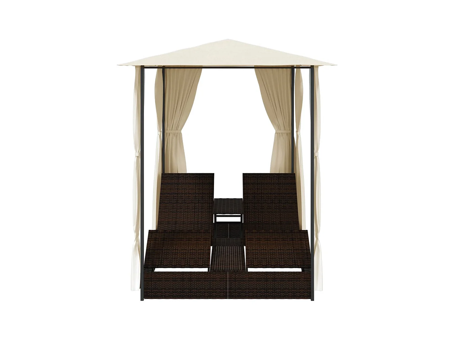 Chaise longue double avec rideaux Résine tressée Marron