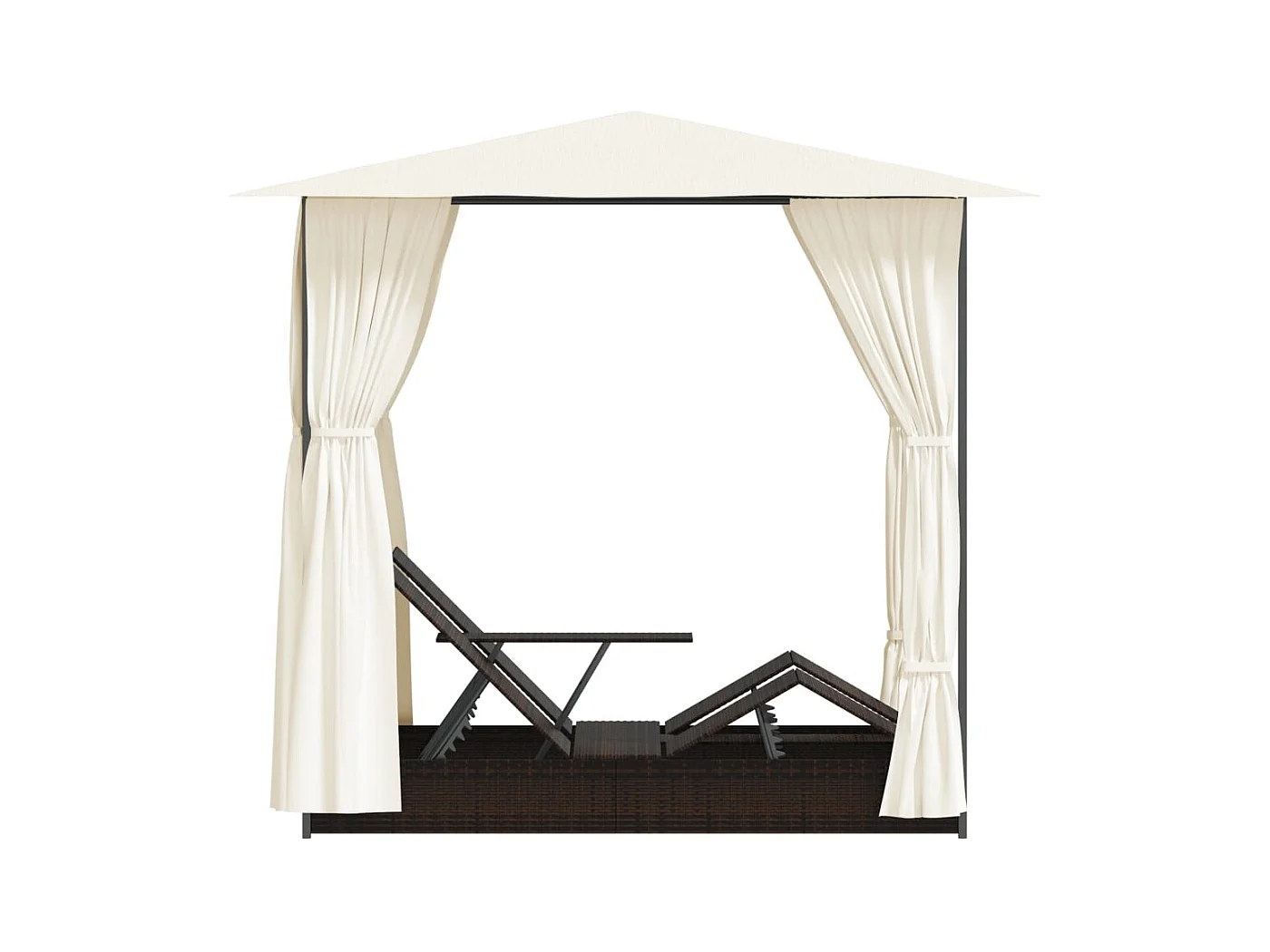 Chaise longue double avec rideaux Résine tressée Marron