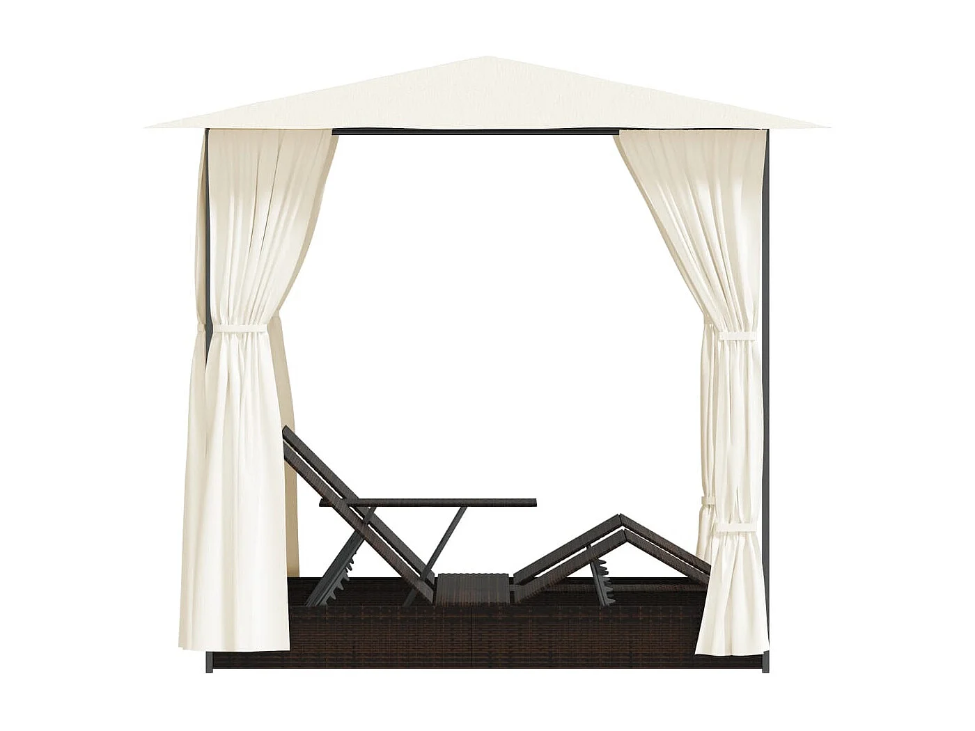 Ligbed tweepersoons met gordijnen poly rattan bruin