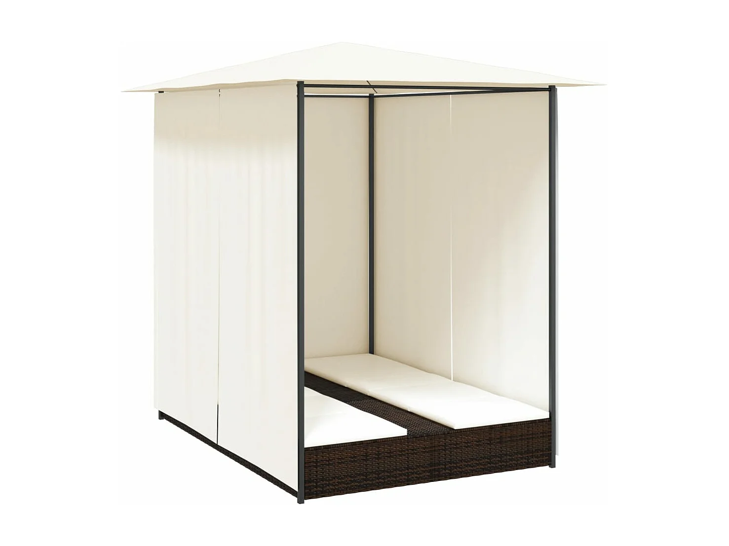 Ligbed tweepersoons met gordijnen poly rattan bruin