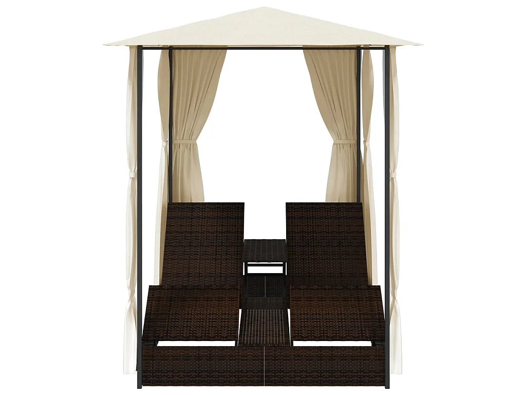 Chaise longue double avec rideaux Résine tressée Marron