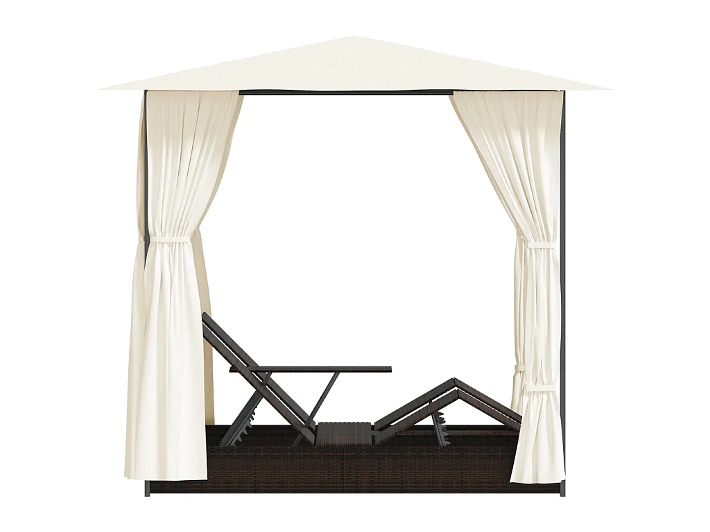 Chaise longue double avec rideaux Résine tressée Marron