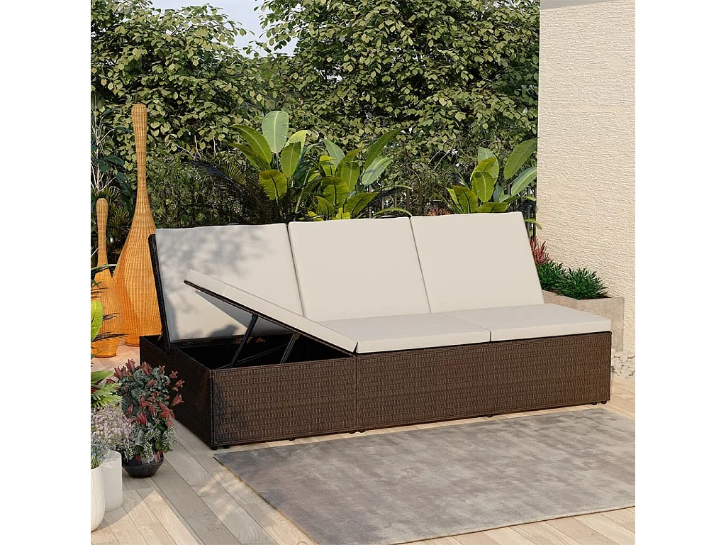 Chaise longue convertible avec coussin Résine tressée Marron