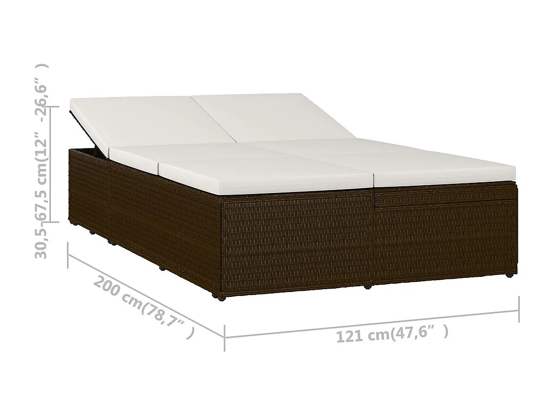 Chaise longue convertible avec coussin Résine tressée Marron